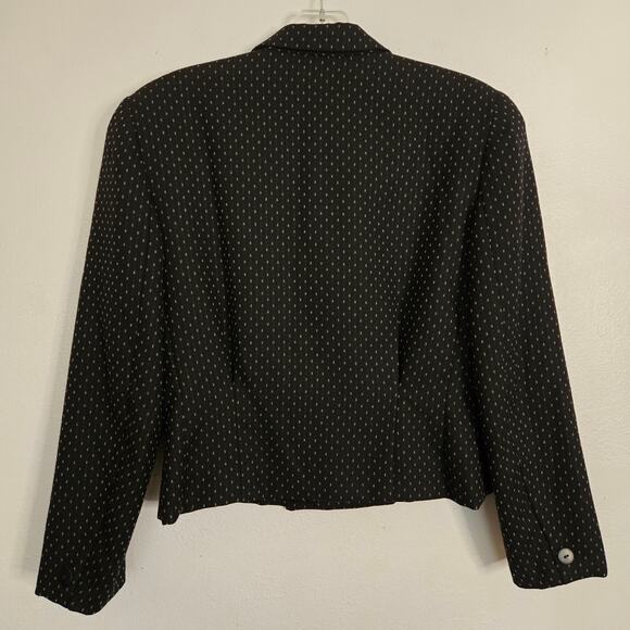 Vintage Christian Dior 80s Wool Blazer 6 Black White Dot Cropped Double Breasted - Picture 2 of 14